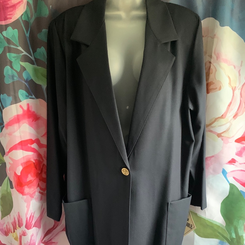 Vintage Oversized Single Button Navy Blue Blazer